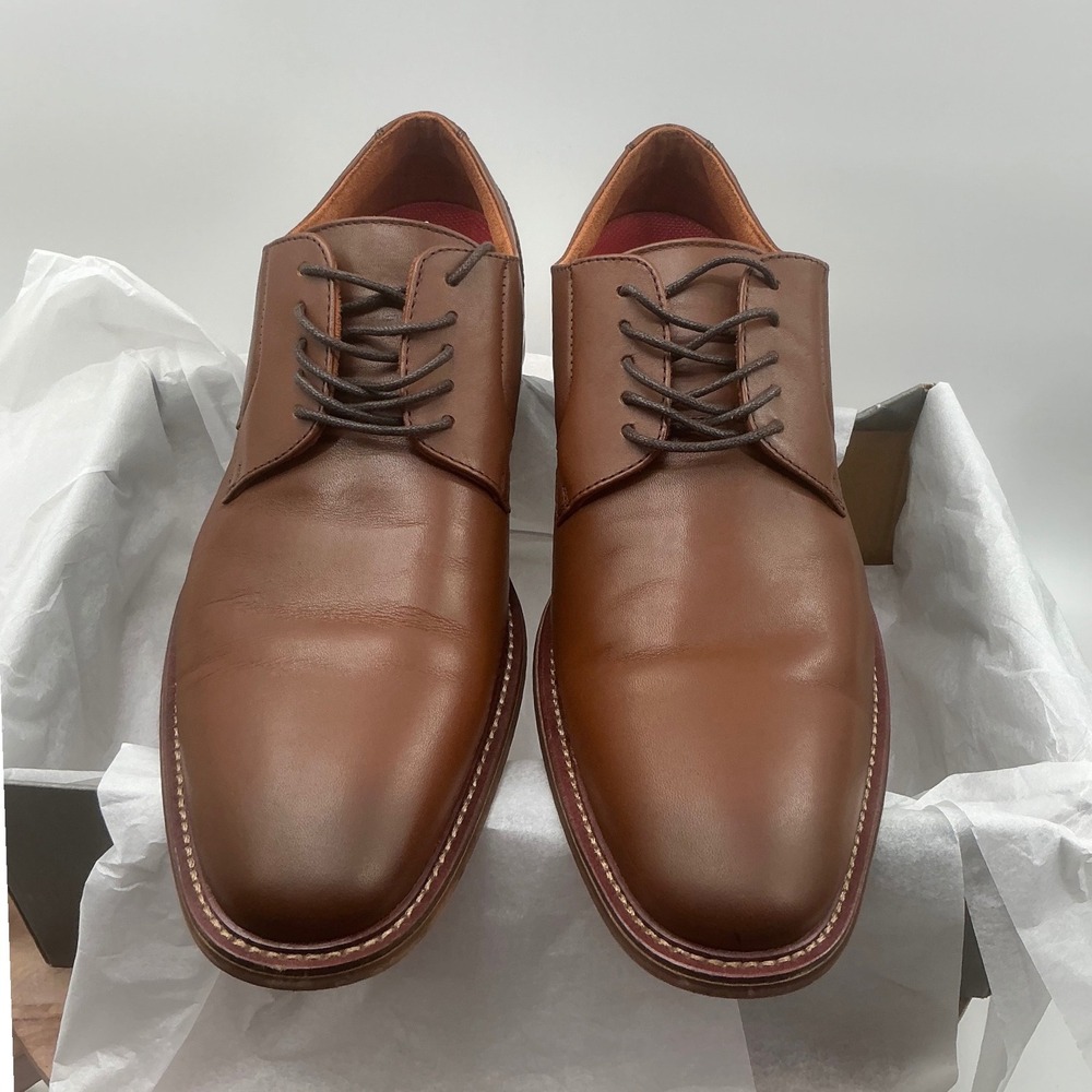 Stacy Adams Mens Dickinson Cognac Brown Leather Cap Toe Oxford Dress Shoes